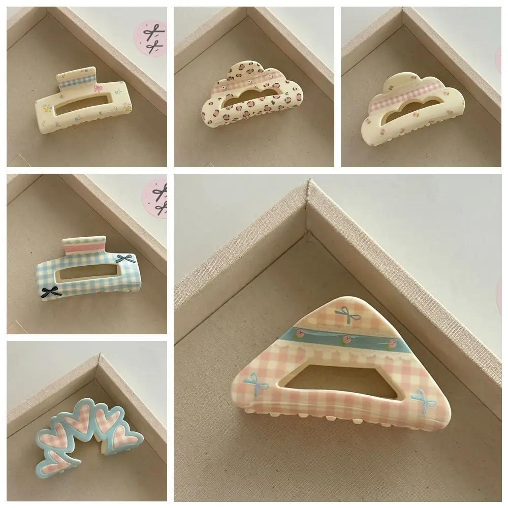 Korean Style Lattice Hair Crab Clip Triangle Square Acrylic Bow Hair Claw Headwear Hair Accessories Geometry Shark Clip Women
