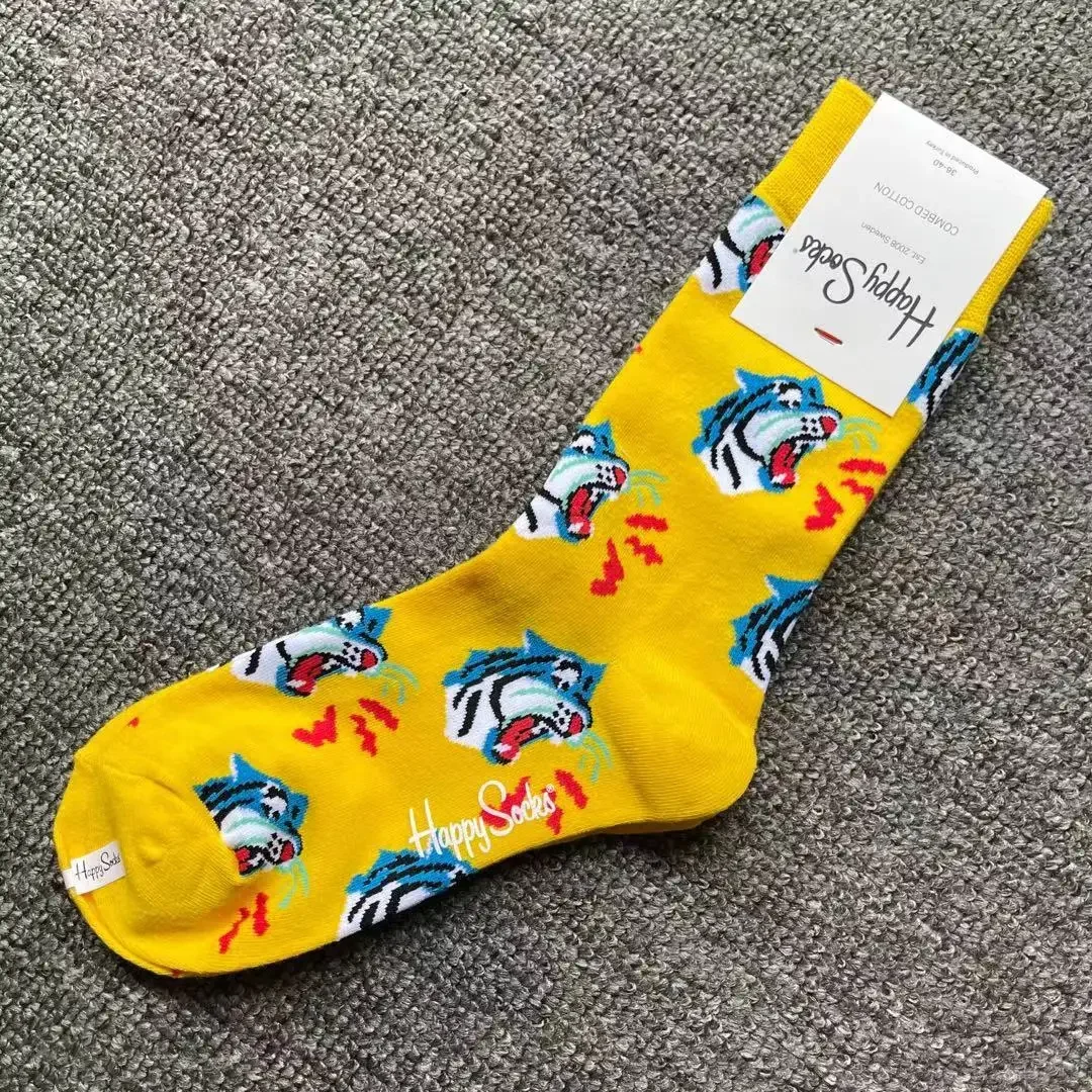 Happy Socks Print Multicoloured Socks Women Men Sports Socks Funky Fashion Dress Socks Casual Cotton