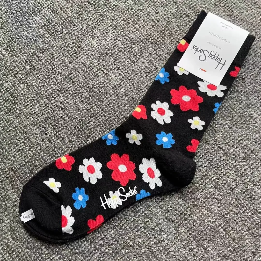 Happy Socks Print Multicoloured Socks Women Men Sports Socks Funky Fashion Dress Socks Casual Cotton
