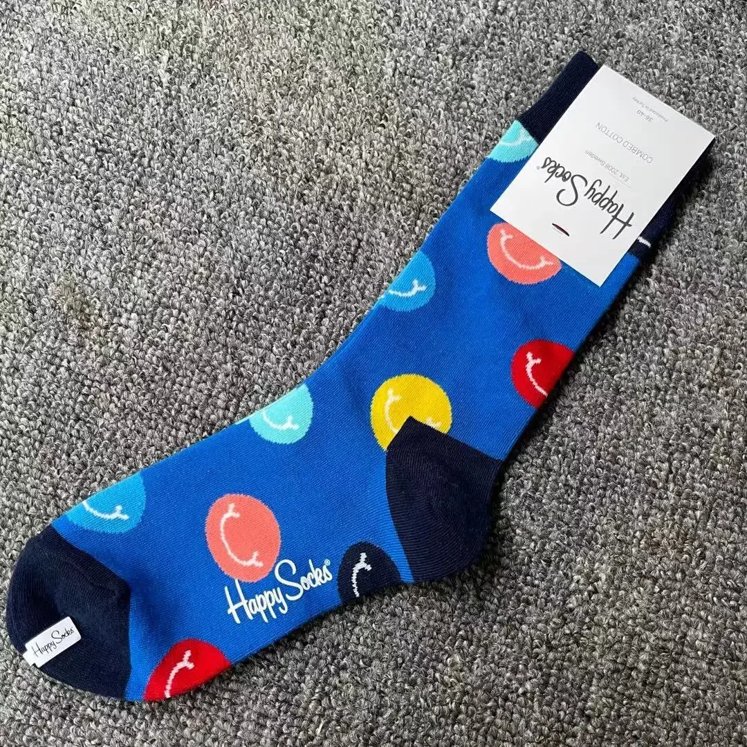 Happy Socks Print Multicoloured Socks Women Men Sports Socks Funky Fashion Dress Socks Casual Cotton
