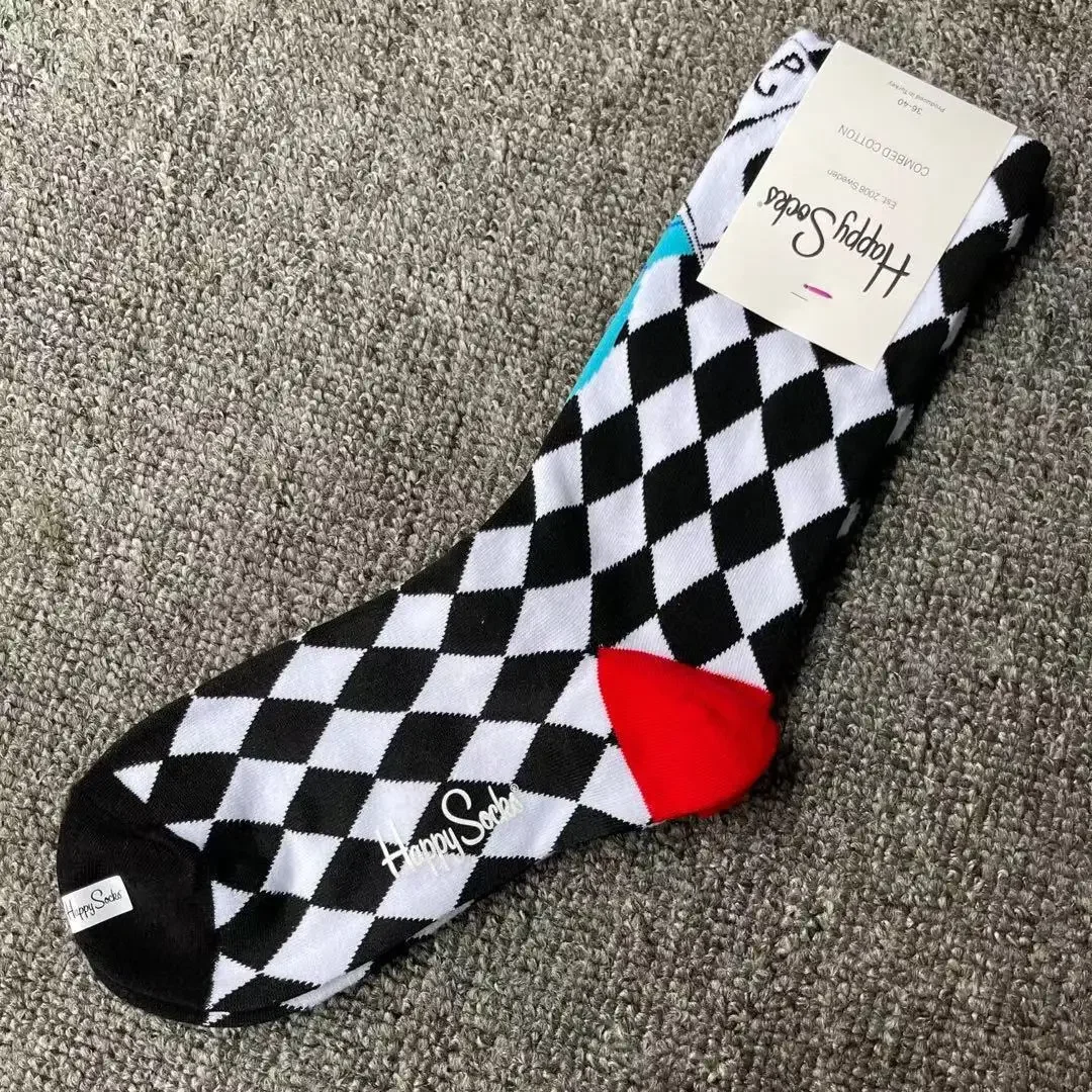 Happy Socks Print Multicoloured Socks Women Men Sports Socks Funky Fashion Dress Socks Casual Cotton