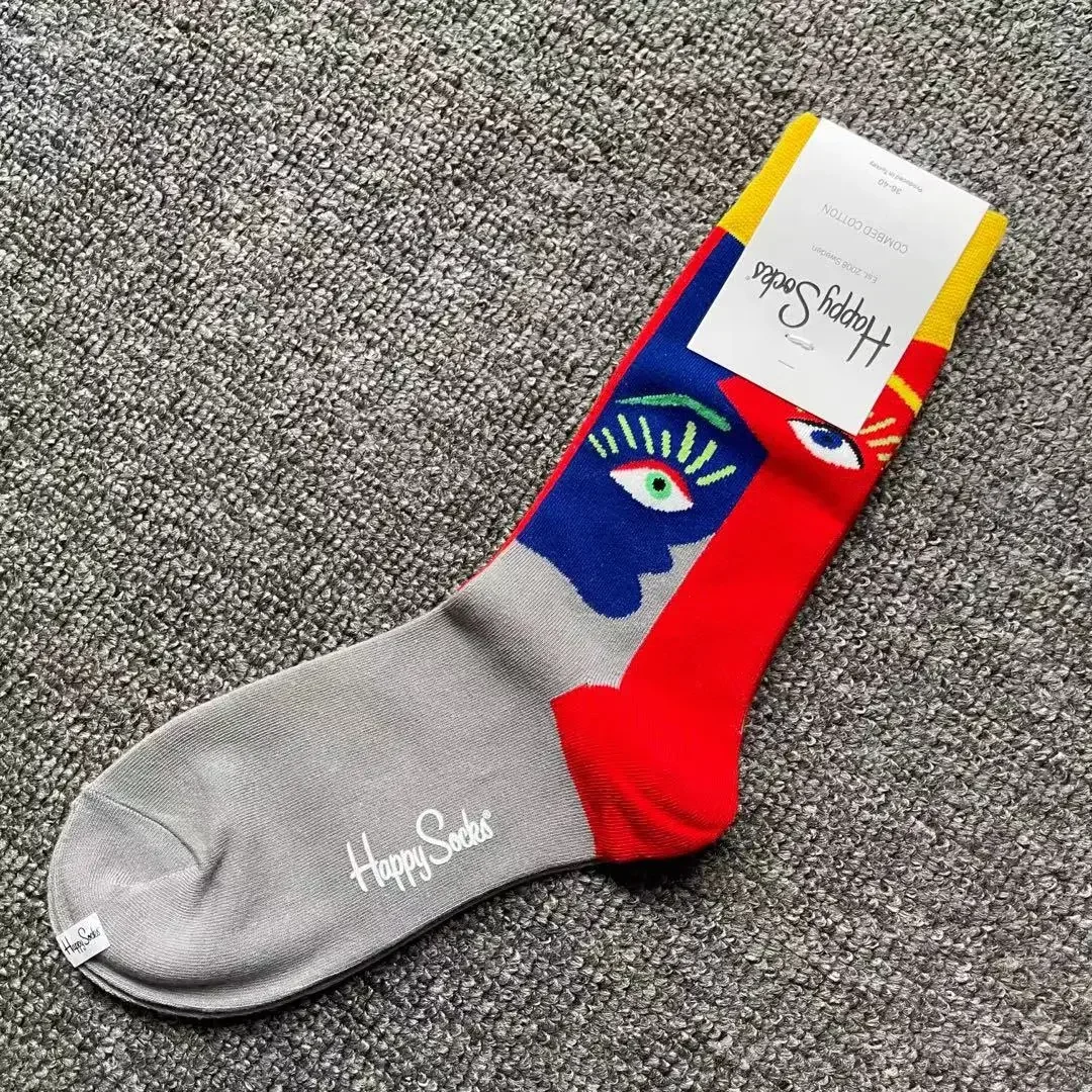 Happy Socks Print Multicoloured Socks Women Men Sports Socks Funky Fashion Dress Socks Casual Cotton