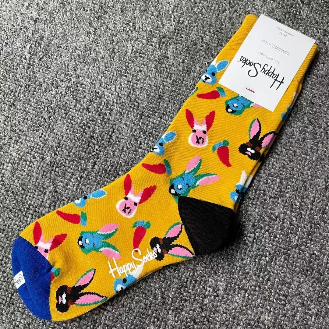 Happy Socks Print Multicoloured Socks Women Men Sports Socks Funky Fashion Dress Socks Casual Cotton