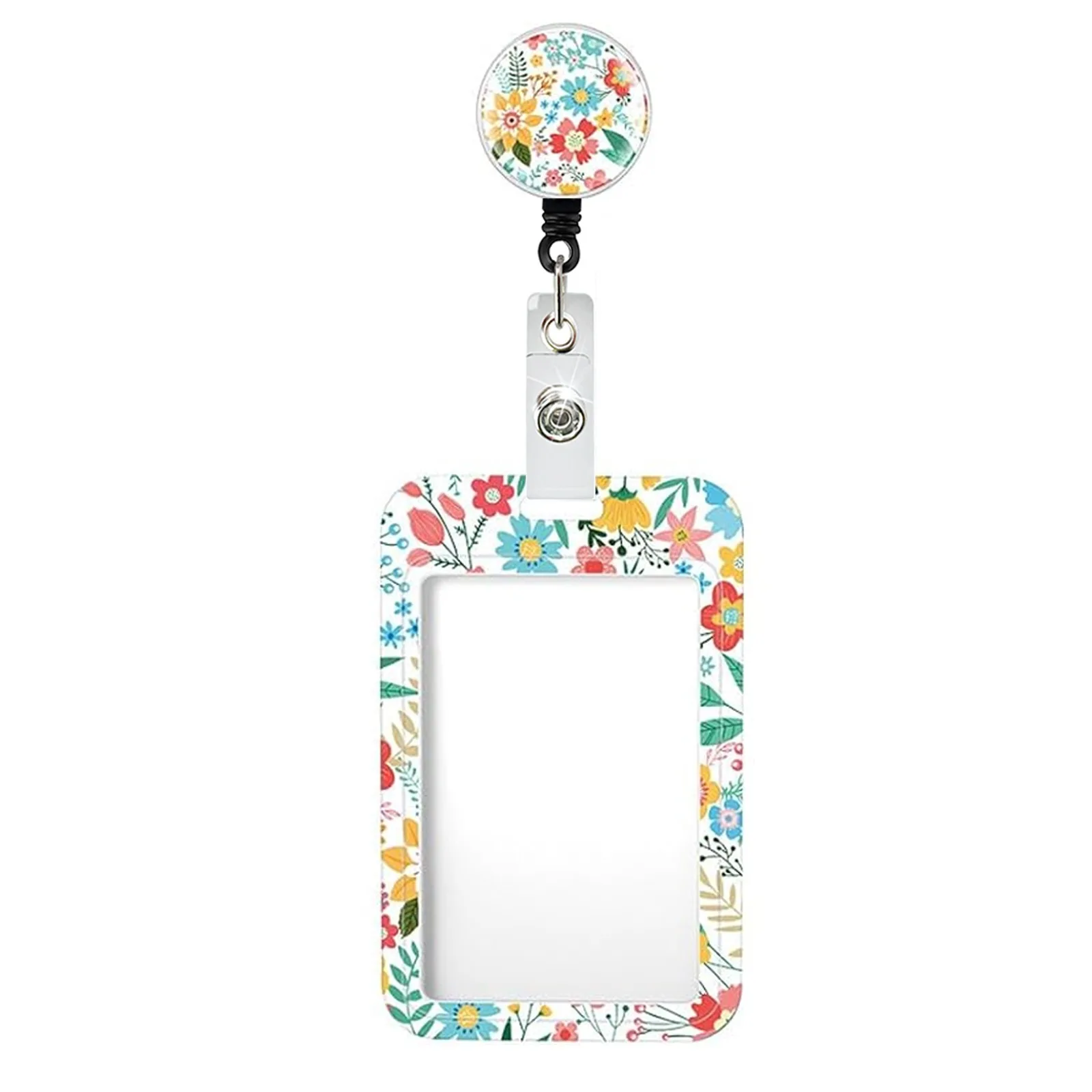 Flower Id Badge Holder With Badge Reel Retractable Card Holder Keychain Name Badge Identification Card Sleeve Clip Easy To Pull