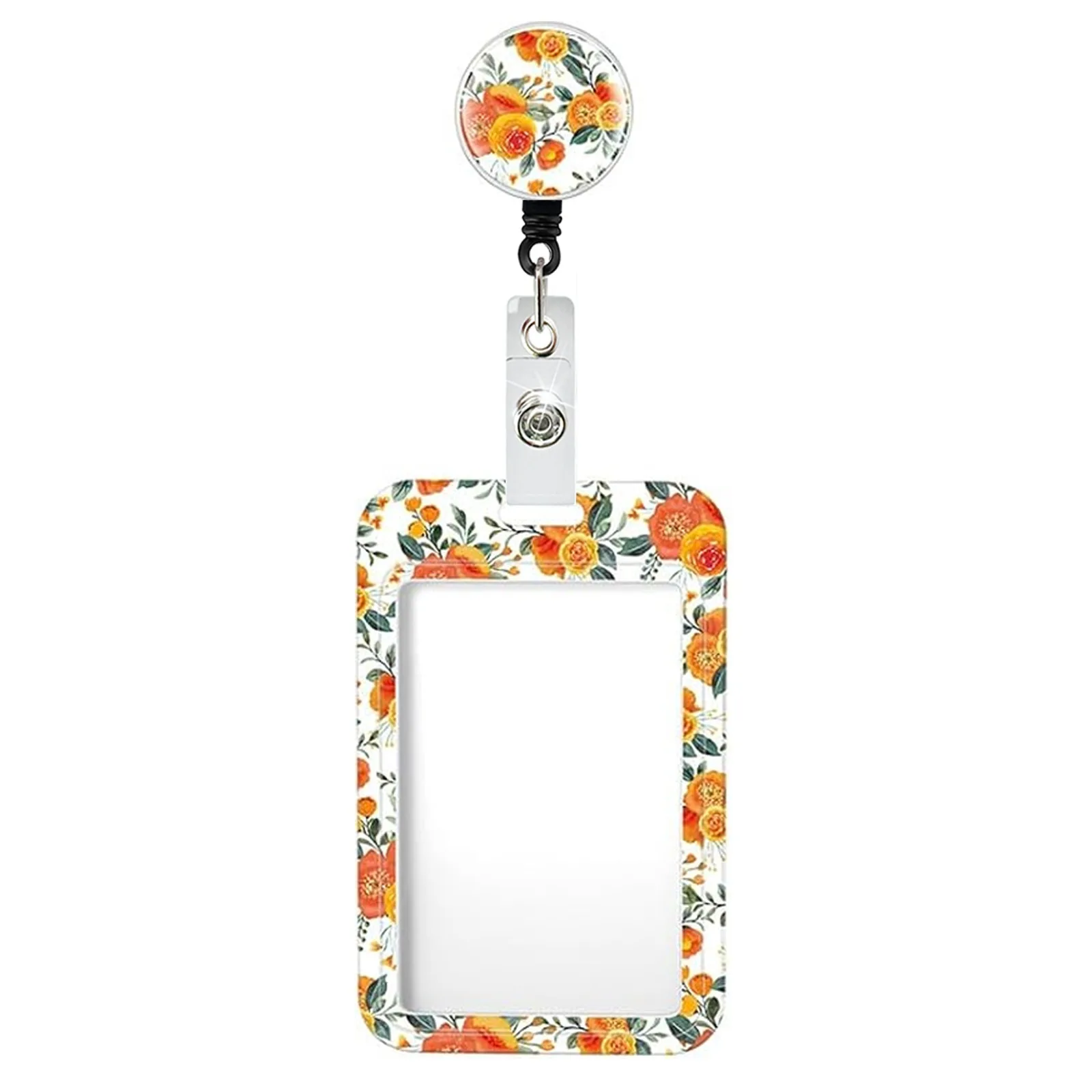 Flower Id Badge Holder With Badge Reel Retractable Card Holder Keychain Name Badge Identification Card Sleeve Clip Easy To Pull