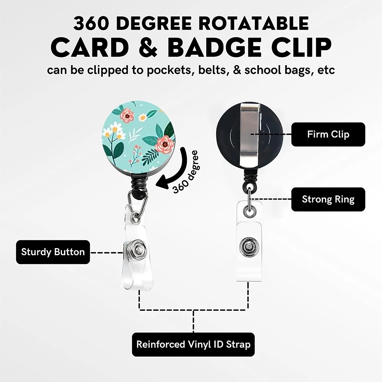 Flower Id Badge Holder With Badge Reel Retractable Card Holder Keychain Name Badge Identification Card Sleeve Clip Easy To Pull