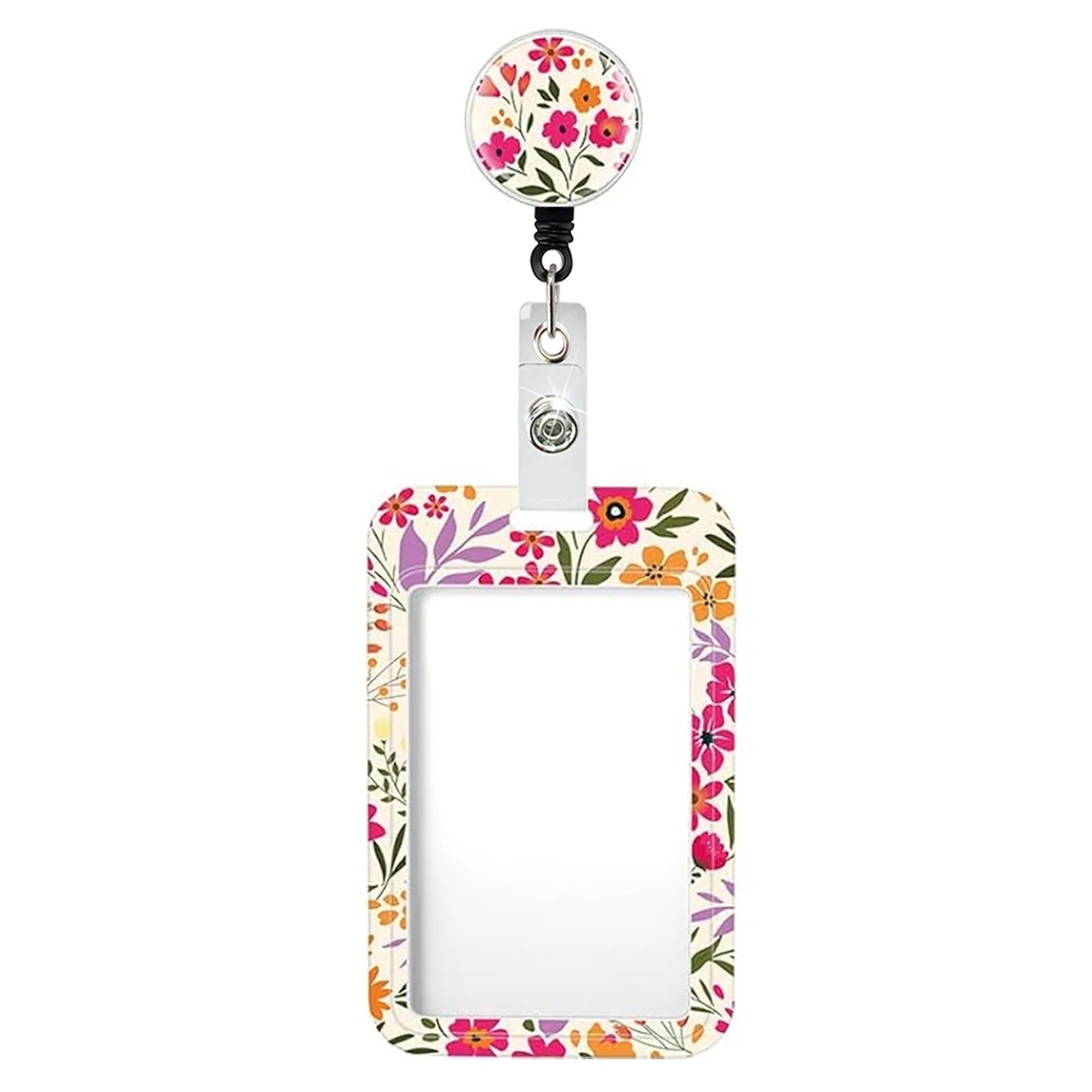 Flower Id Badge Holder With Badge Reel Retractable Card Holder Keychain Name Badge Identification Card Sleeve Clip Easy To Pull