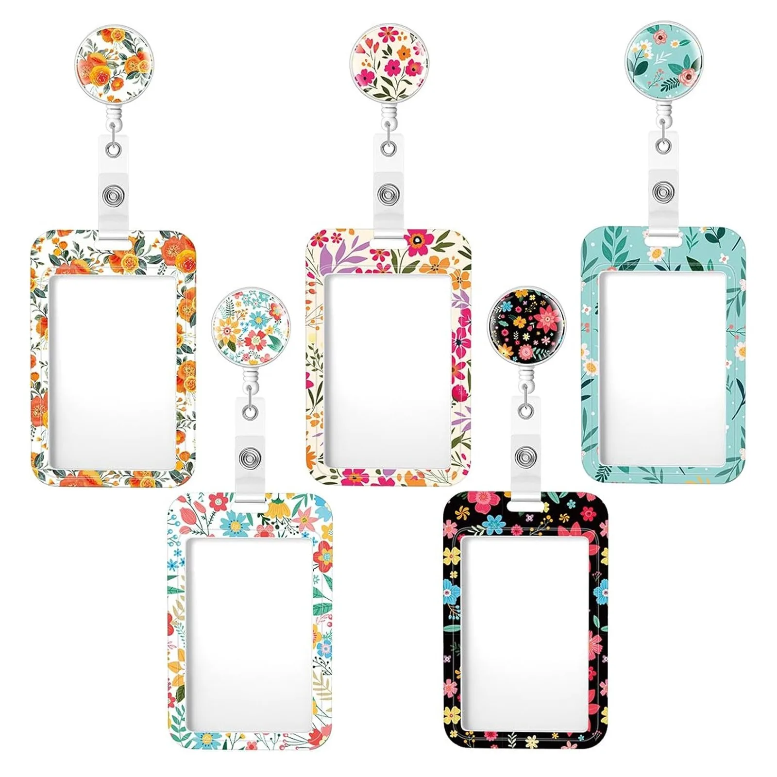 Flower Id Badge Holder With Badge Reel Retractable Card Holder Keychain Name Badge Identification Card Sleeve Clip Easy To Pull