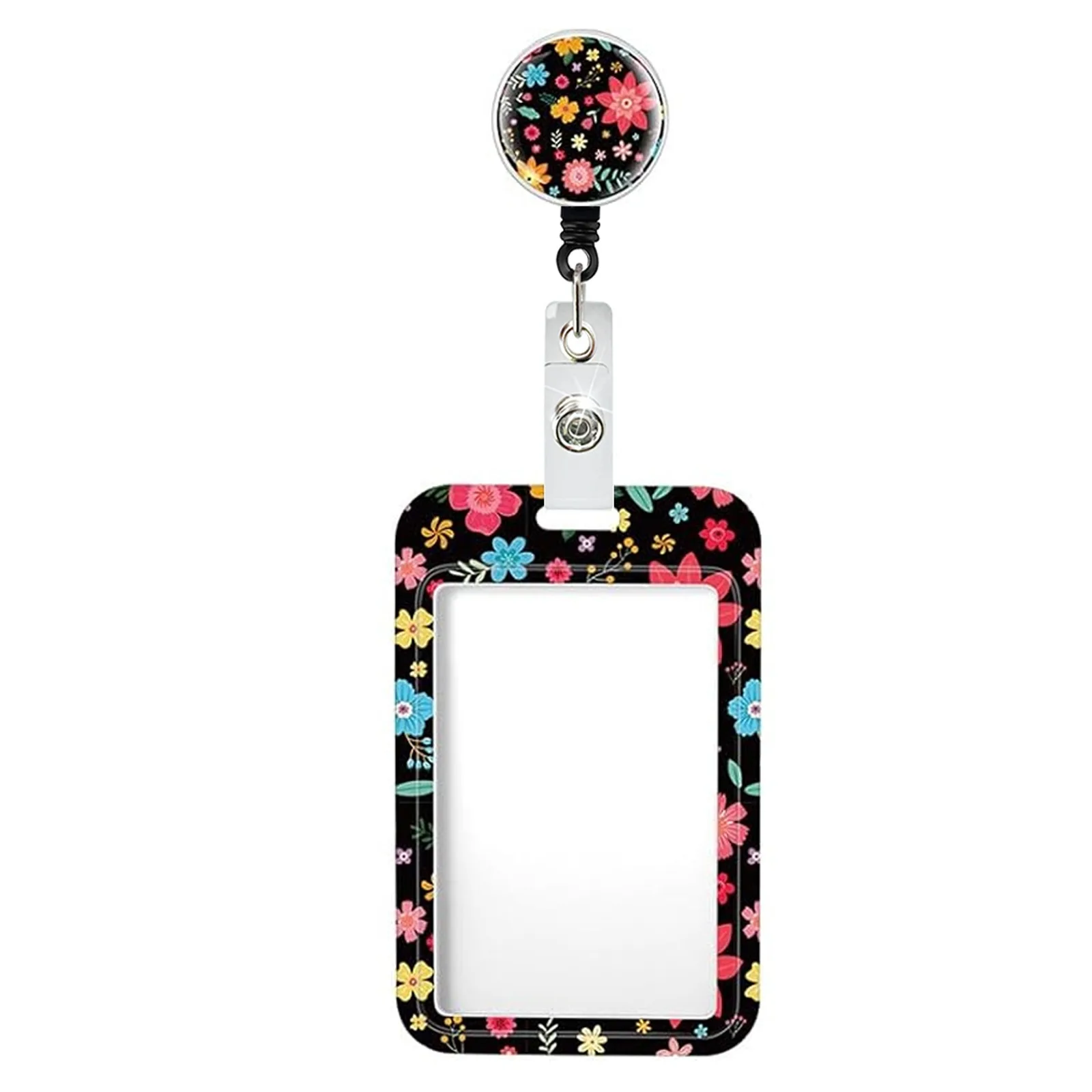 Flower Id Badge Holder With Badge Reel Retractable Card Holder Keychain Name Badge Identification Card Sleeve Clip Easy To Pull