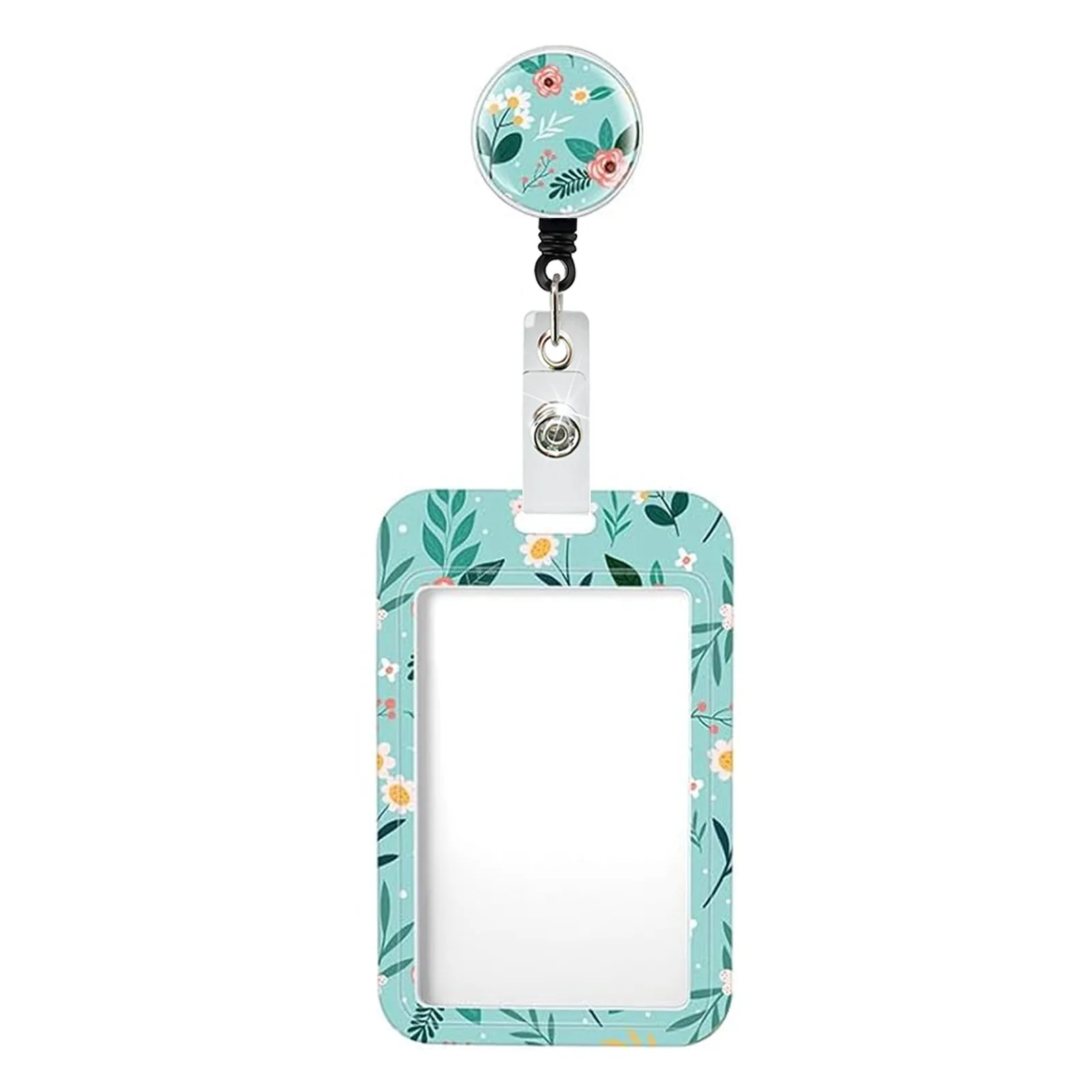 Flower Id Badge Holder With Badge Reel Retractable Card Holder Keychain Name Badge Identification Card Sleeve Clip Easy To Pull