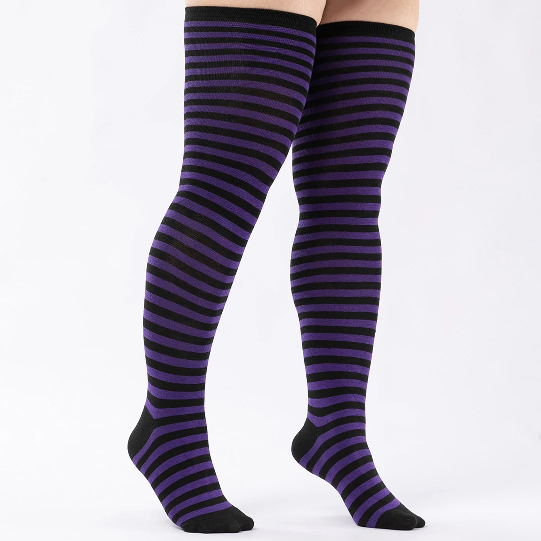 1 Pair Plus Size Thigh High Compression Socks Up To 200lb Striped Over Knee Long Boot Stockings Leg Warmers for Cosplay,Sports