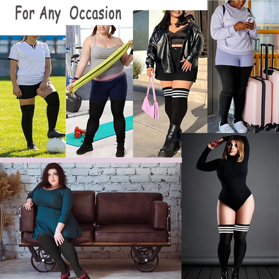1 Pair Plus Size Thigh High Compression Socks Up To 200lb Striped Over Knee Long Boot Stockings Leg Warmers for Cosplay,Sports