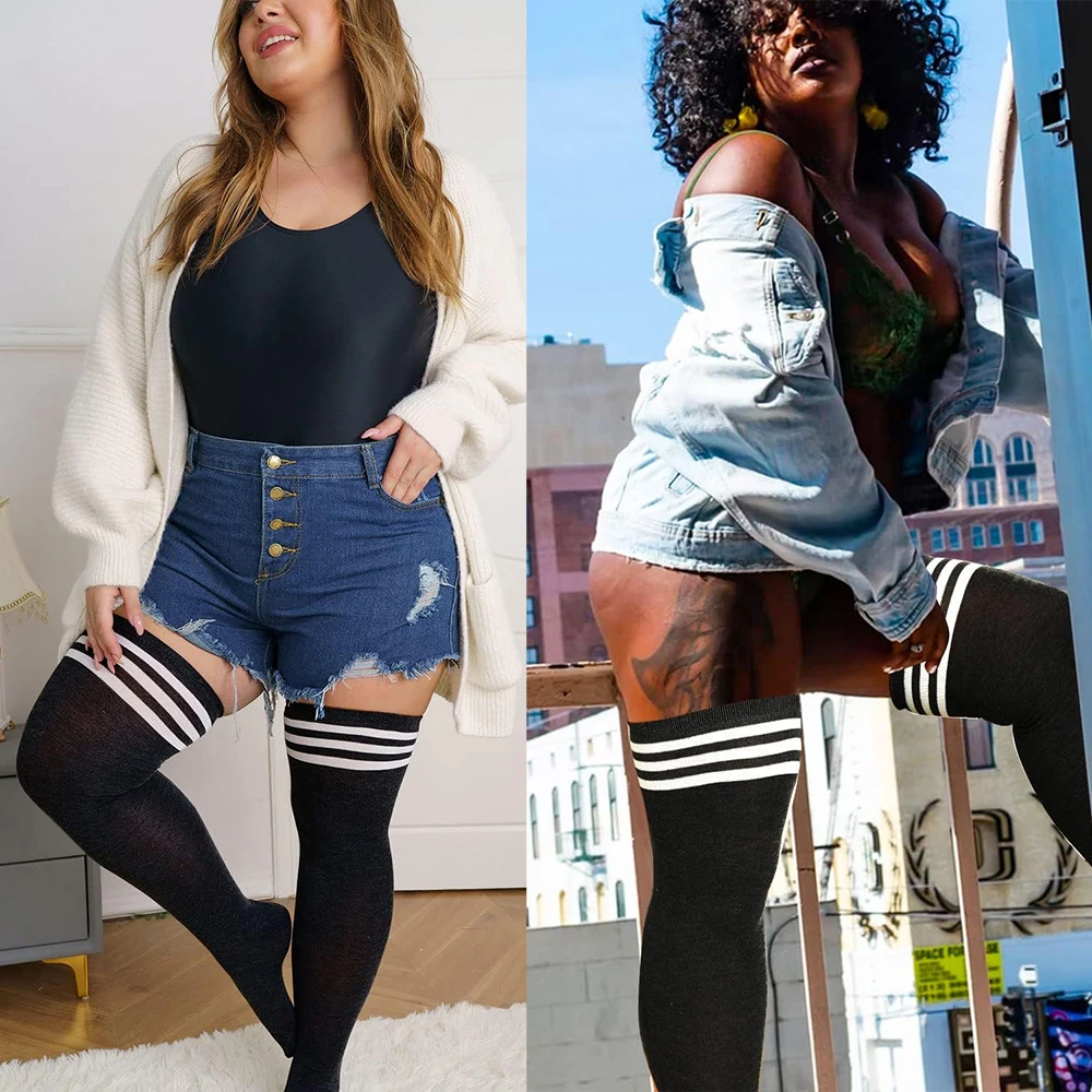 1 Pair Plus Size Thigh High Compression Socks Up To 200lb Striped Over Knee Long Boot Stockings Leg Warmers for Cosplay,Sports