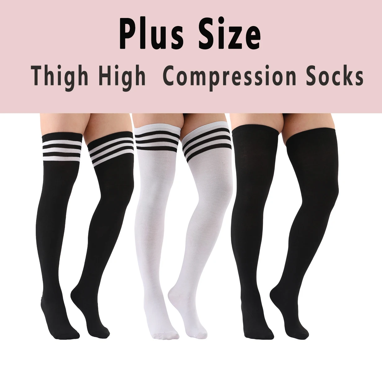 1 Pair Plus Size Thigh High Compression Socks Up To 200lb Striped Over Knee Long Boot Stockings Leg Warmers for Cosplay,Sports