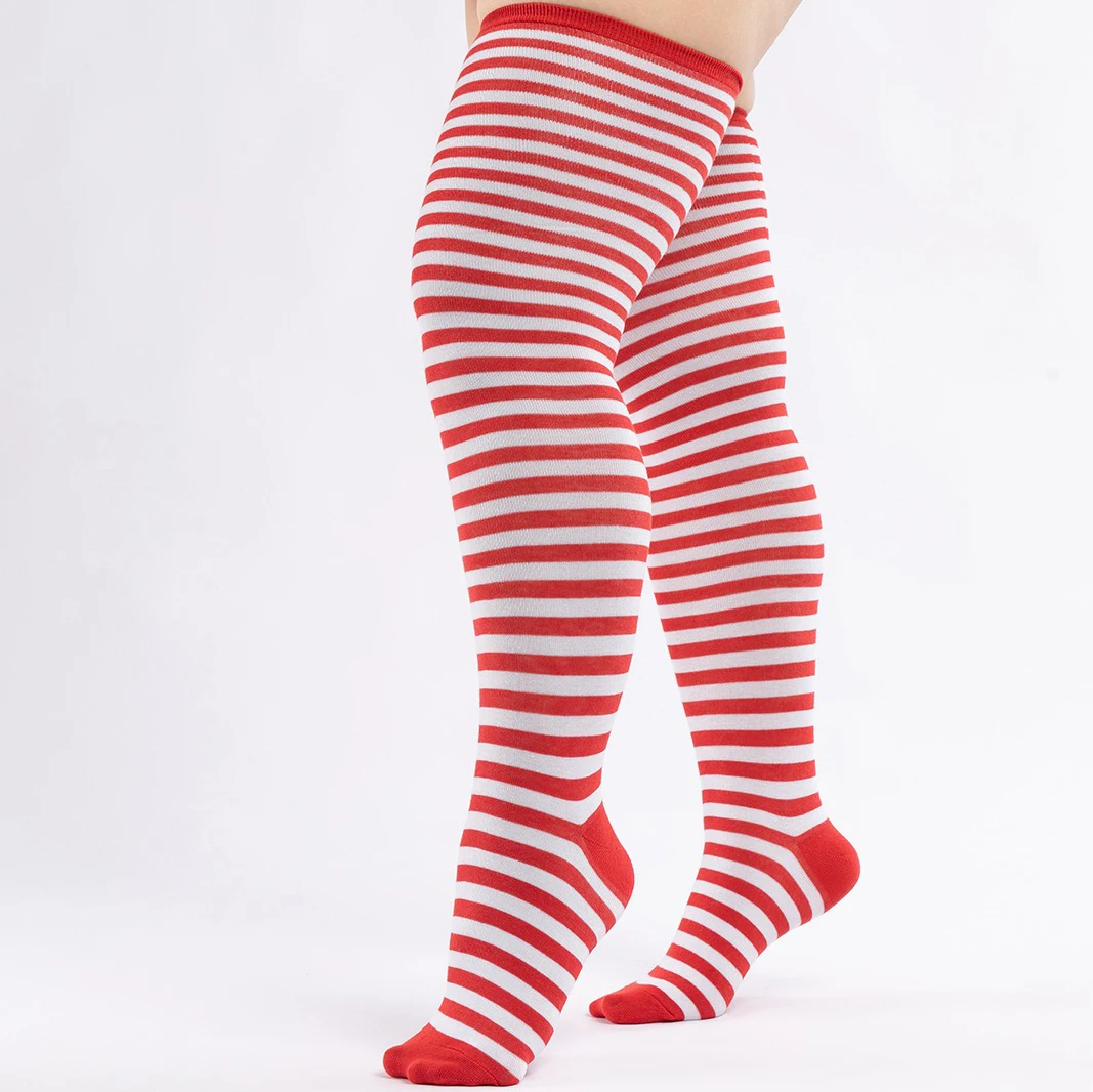 1 Pair Plus Size Thigh High Compression Socks Up To 200lb Striped Over Knee Long Boot Stockings Leg Warmers for Cosplay,Sports