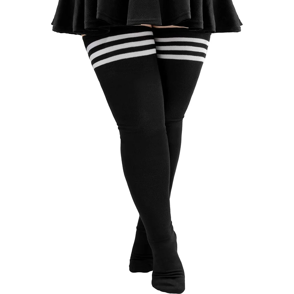1 Pair Plus Size Thigh High Compression Socks Up To 200lb Striped Over Knee Long Boot Stockings Leg Warmers for Cosplay,Sports