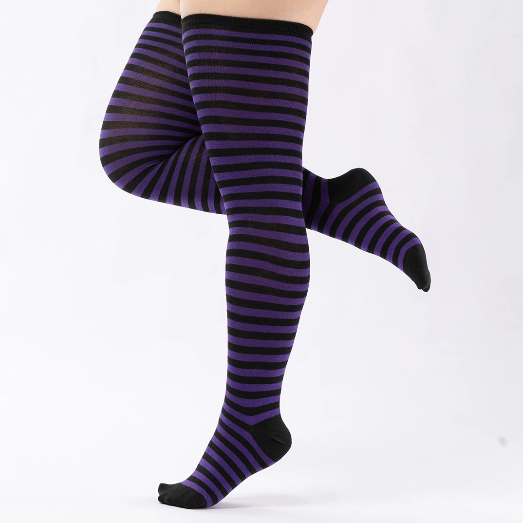 1 Pair Plus Size Thigh High Compression Socks Up To 200lb Striped Over Knee Long Boot Stockings Leg Warmers for Cosplay,Sports