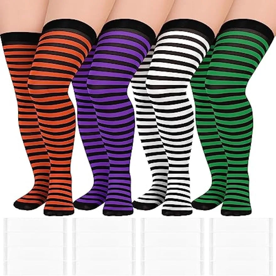 1 Pair Plus Size Thigh High Compression Socks Up To 200lb Striped Over Knee Long Boot Stockings Leg Warmers for Cosplay,Sports