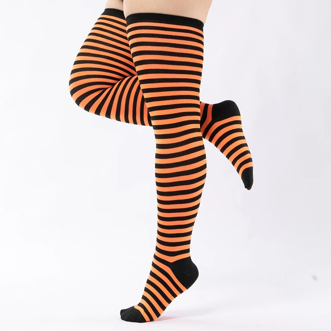 1 Pair Plus Size Thigh High Compression Socks Up To 200lb Striped Over Knee Long Boot Stockings Leg Warmers for Cosplay,Sports