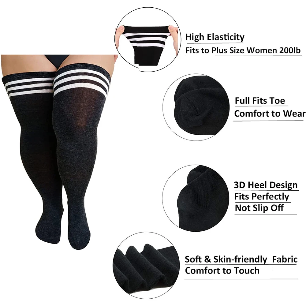 1 Pair Plus Size Thigh High Compression Socks Up To 200lb Striped Over Knee Long Boot Stockings Leg Warmers for Cosplay,Sports
