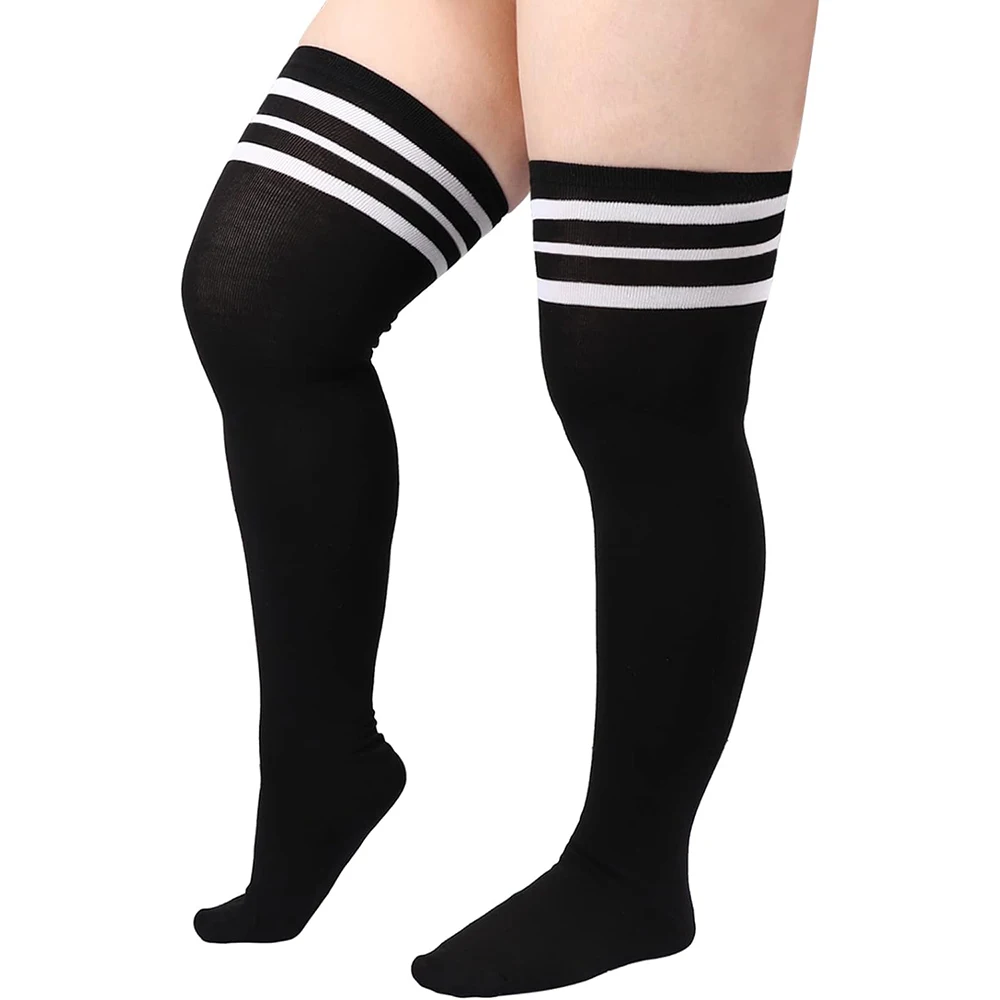 1 Pair Plus Size Thigh High Compression Socks Up To 200lb Striped Over Knee Long Boot Stockings Leg Warmers for Cosplay,Sports