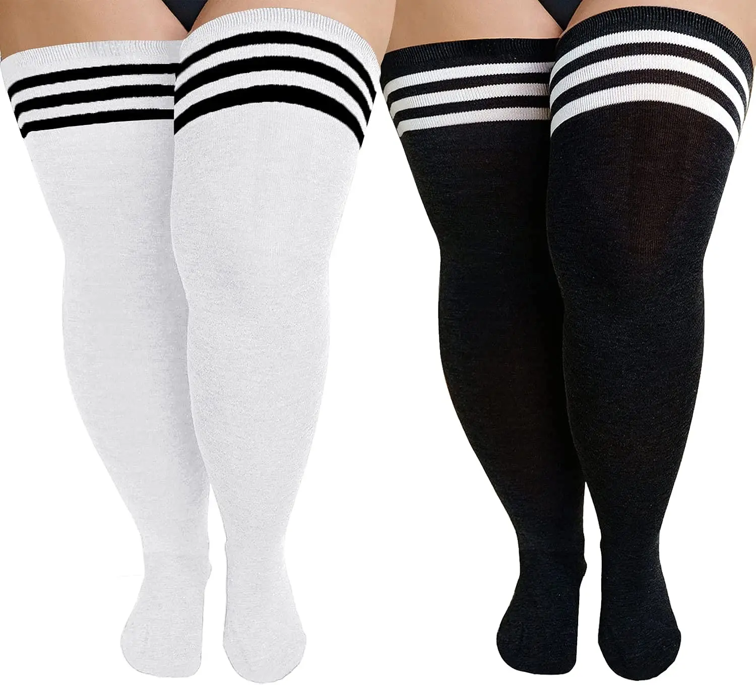 1 Pair Plus Size Thigh High Compression Socks Up To 200lb Striped Over Knee Long Boot Stockings Leg Warmers for Cosplay,Sports