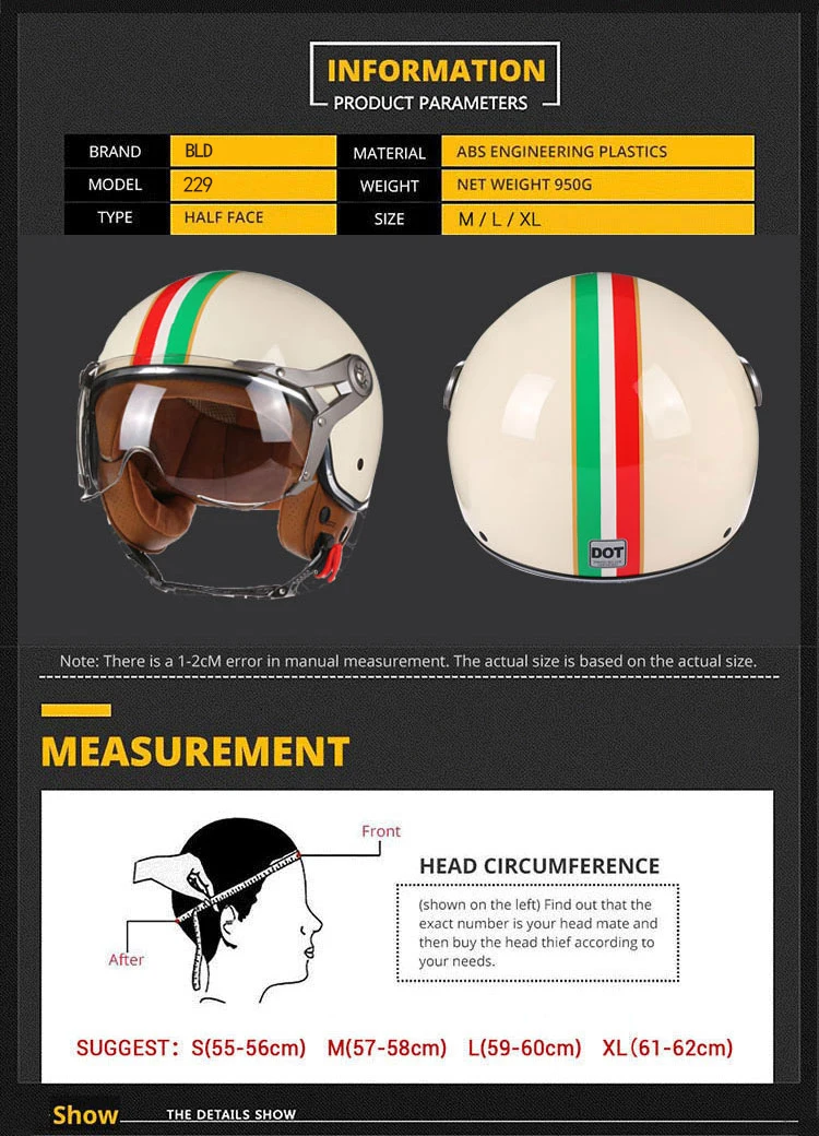 2024 NEW Vintage Motorcycle Helmet Jet Unisex DOT Certification 3/4 Helmet Retro Half Open Helmet Motorcycle Scooter Casco