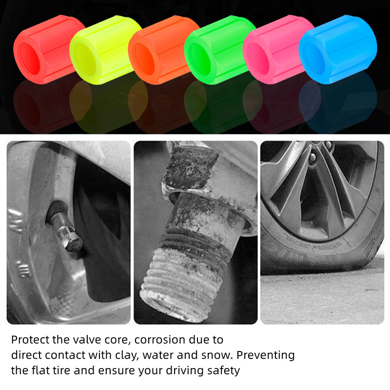 4pcs Luminous Tire Valve Caps Car Motorcycle Bicycle Wheel Tyre Hub Night Glowing Caps Tire Valve Stem Cover Fluorescent Decor
