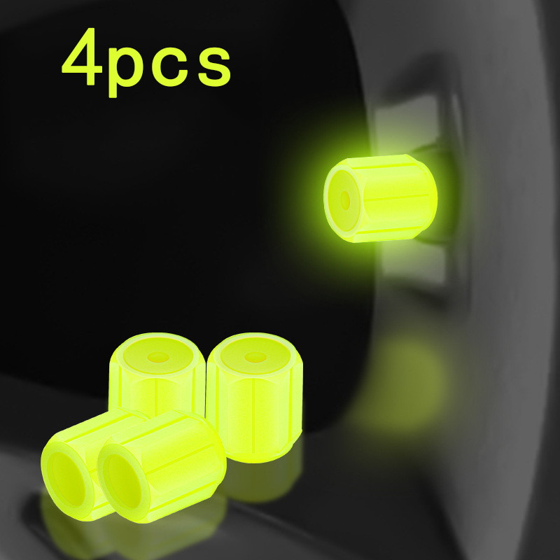 4pcs Luminous Tire Valve Caps Car Motorcycle Bicycle Wheel Tyre Hub Night Glowing Caps Tire Valve Stem Cover Fluorescent Decor