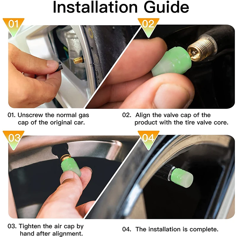 4pcs Luminous Tire Valve Caps Car Motorcycle Bicycle Wheel Tyre Hub Night Glowing Caps Tire Valve Stem Cover Fluorescent Decor