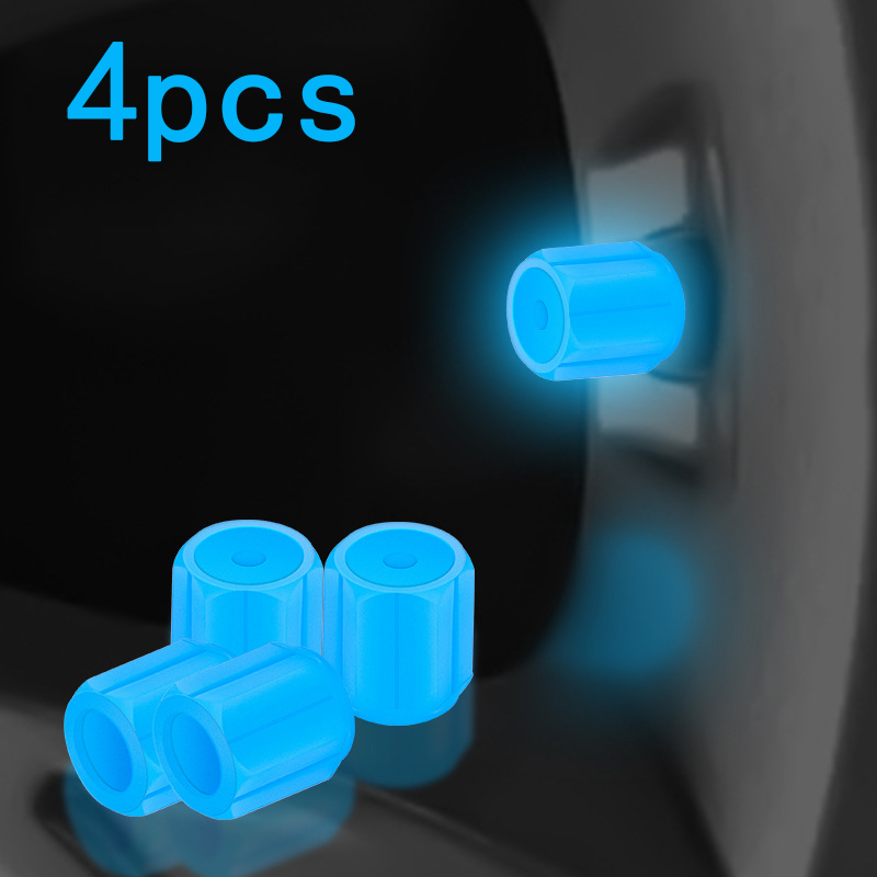 4pcs Luminous Tire Valve Caps Car Motorcycle Bicycle Wheel Tyre Hub Night Glowing Caps Tire Valve Stem Cover Fluorescent Decor