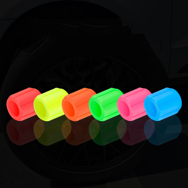 4pcs Luminous Tire Valve Caps Car Motorcycle Bicycle Wheel Tyre Hub Night Glowing Caps Tire Valve Stem Cover Fluorescent Decor