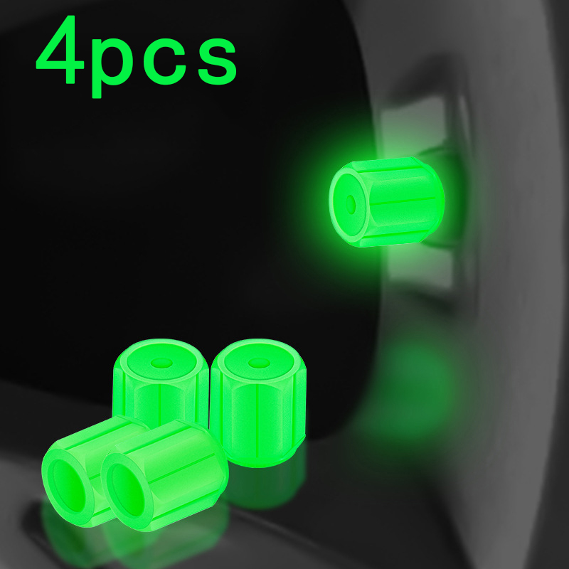 4pcs Luminous Tire Valve Caps Car Motorcycle Bicycle Wheel Tyre Hub Night Glowing Caps Tire Valve Stem Cover Fluorescent Decor