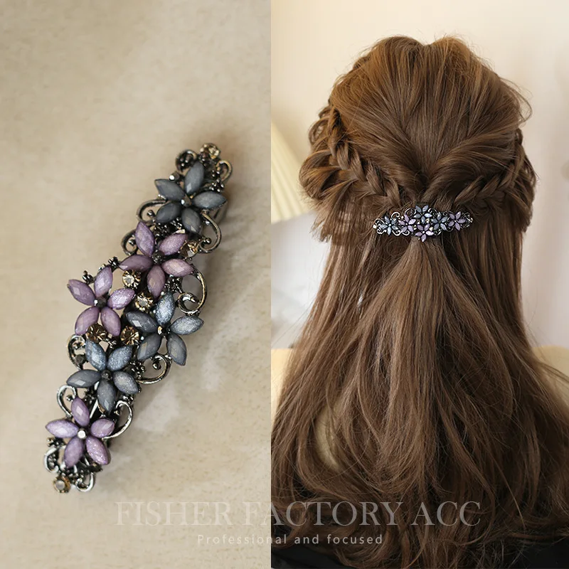 The new Korean version of the crystal flower spring hairpin elegant rhinestone wild ponytail hairpin women's hair accessories