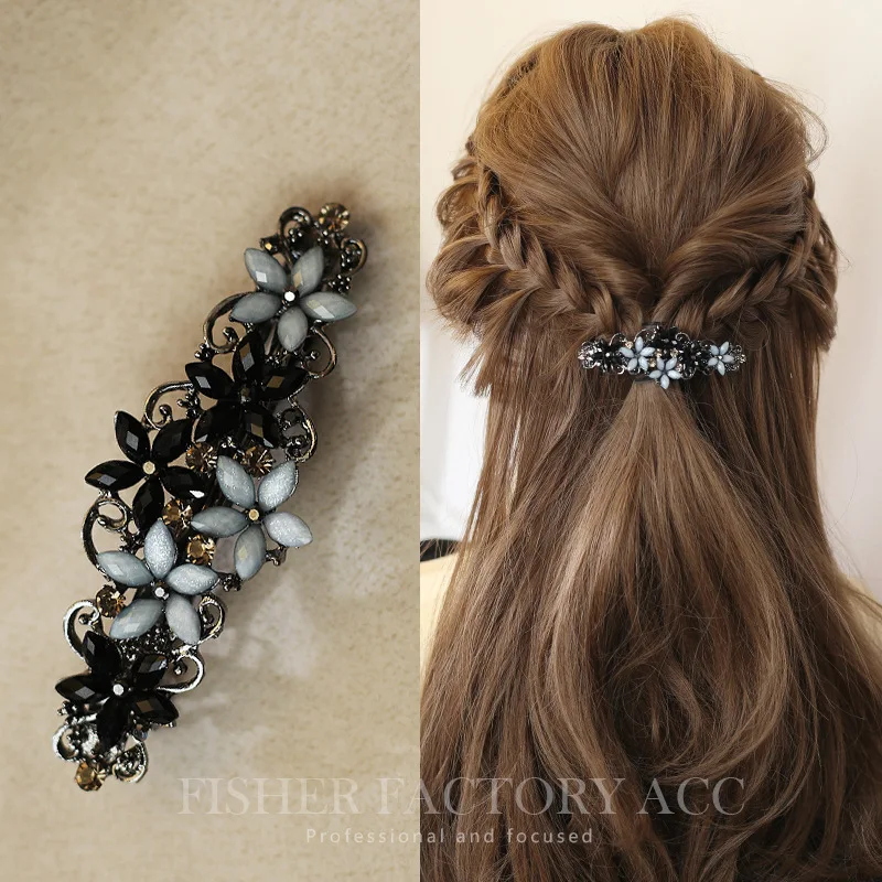 The new Korean version of the crystal flower spring hairpin elegant rhinestone wild ponytail hairpin women's hair accessories