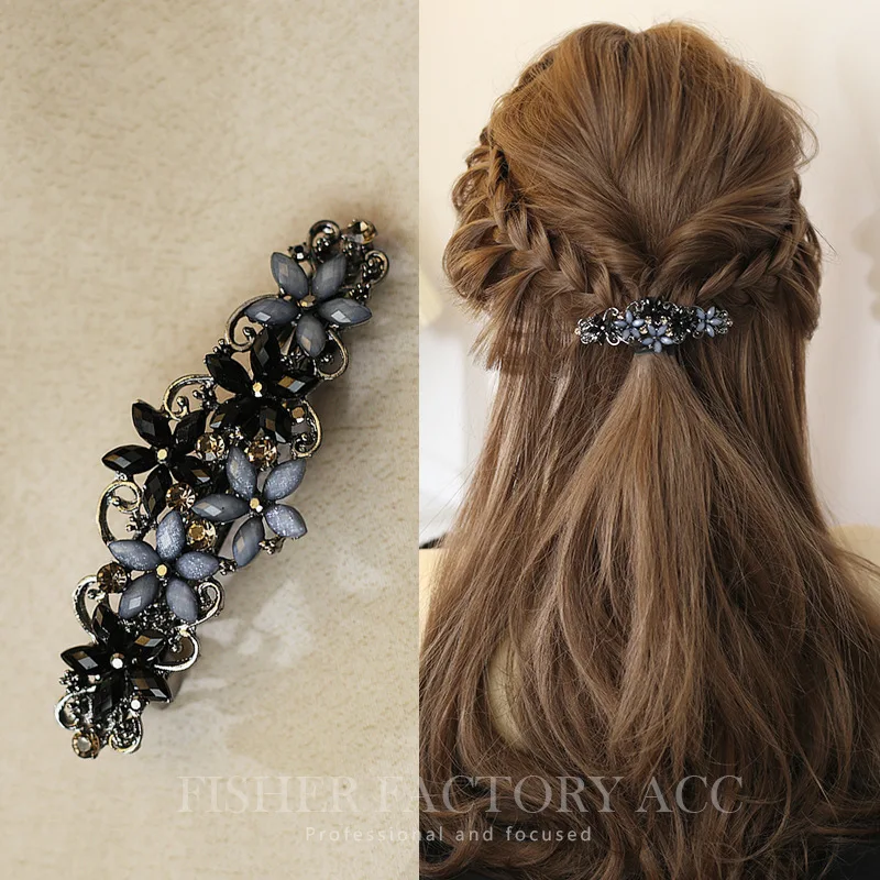 The new Korean version of the crystal flower spring hairpin elegant rhinestone wild ponytail hairpin women's hair accessories