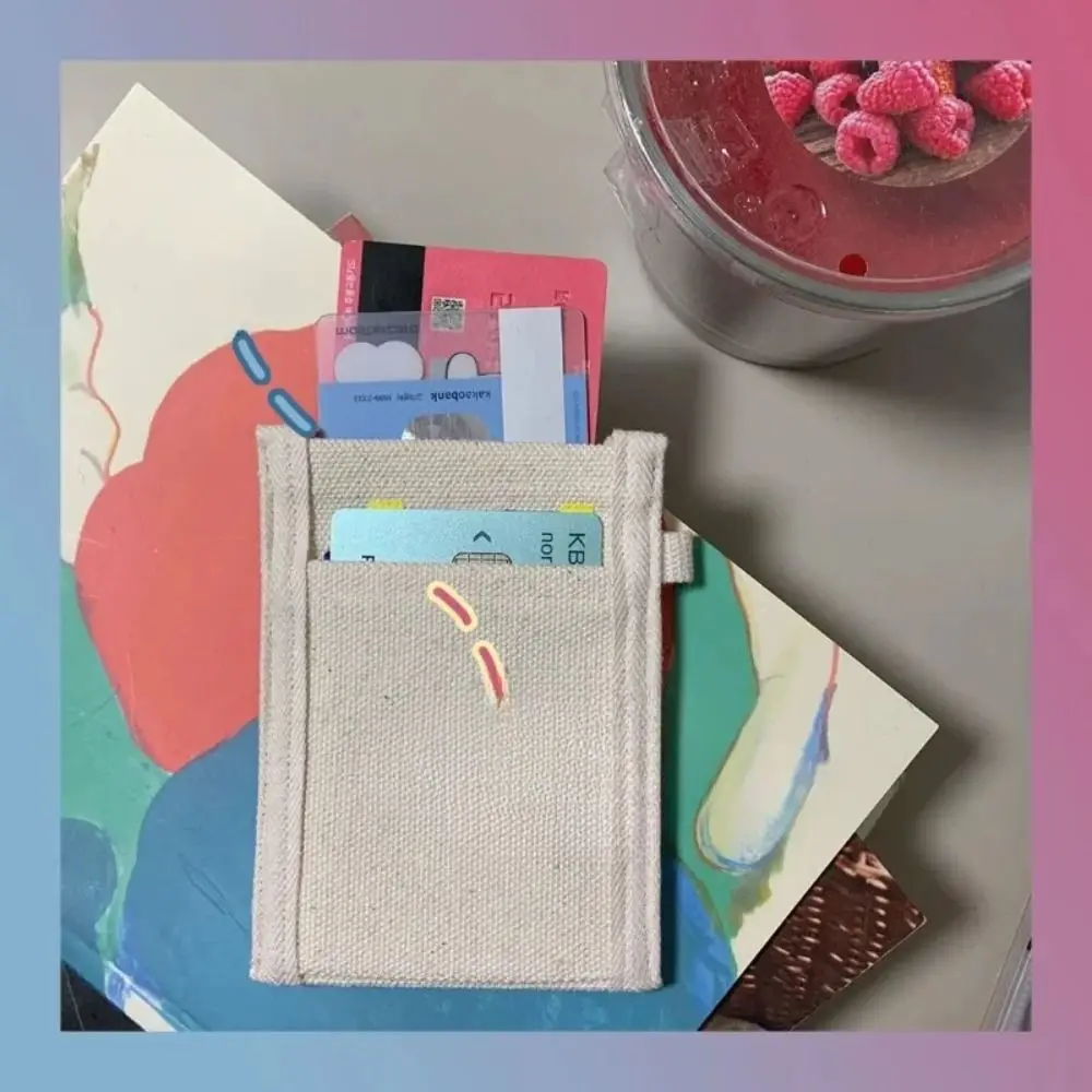 Cute Dual Layer Graffiti Card Holder Canvas Anti-degaussing Bus Card Cover Floral Printed Mini Purse Credit Card Protector