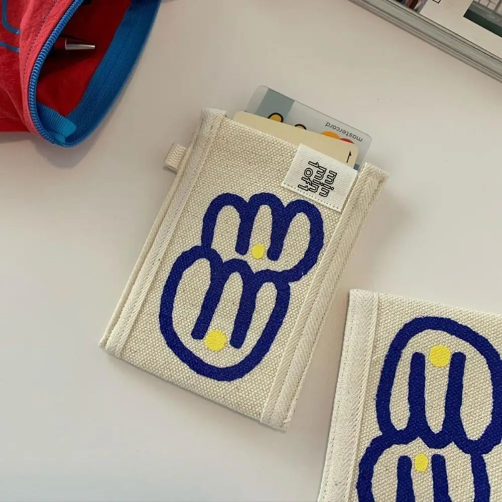 Cute Dual Layer Graffiti Card Holder Canvas Anti-degaussing Bus Card Cover Floral Printed Mini Purse Credit Card Protector