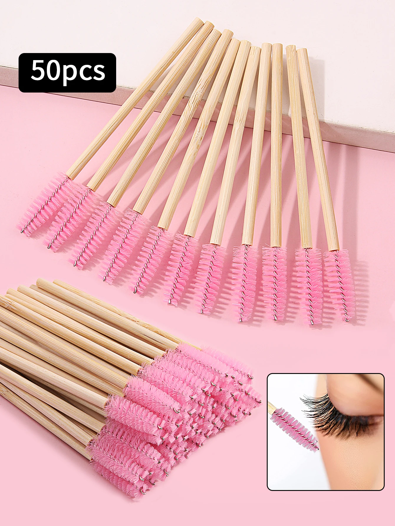 50Pcs Bamboo Handle Eyelash Brush Makeup Brush Eyelash Extension Mascara Wands Applicators Eye Lash Curling Comb Makeup Tools 