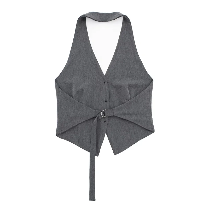 MUJER Off Shoulder Sleeveless Vest Women Black White Cropped Vest Woman Fashion Backless V Neck Short Coats Summer Waistcoat