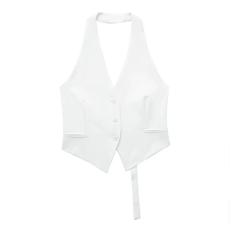 MUJER Off Shoulder Sleeveless Vest Women Black White Cropped Vest Woman Fashion Backless V Neck Short Coats Summer Waistcoat