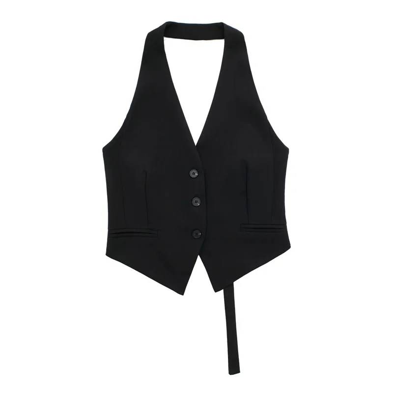 MUJER Off Shoulder Sleeveless Vest Women Black White Cropped Vest Woman Fashion Backless V Neck Short Coats Summer Waistcoat