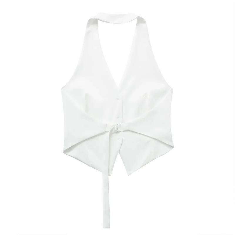 MUJER Off Shoulder Sleeveless Vest Women Black White Cropped Vest Woman Fashion Backless V Neck Short Coats Summer Waistcoat