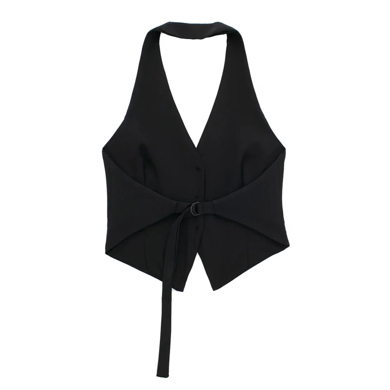 MUJER Off Shoulder Sleeveless Vest Women Black White Cropped Vest Woman Fashion Backless V Neck Short Coats Summer Waistcoat