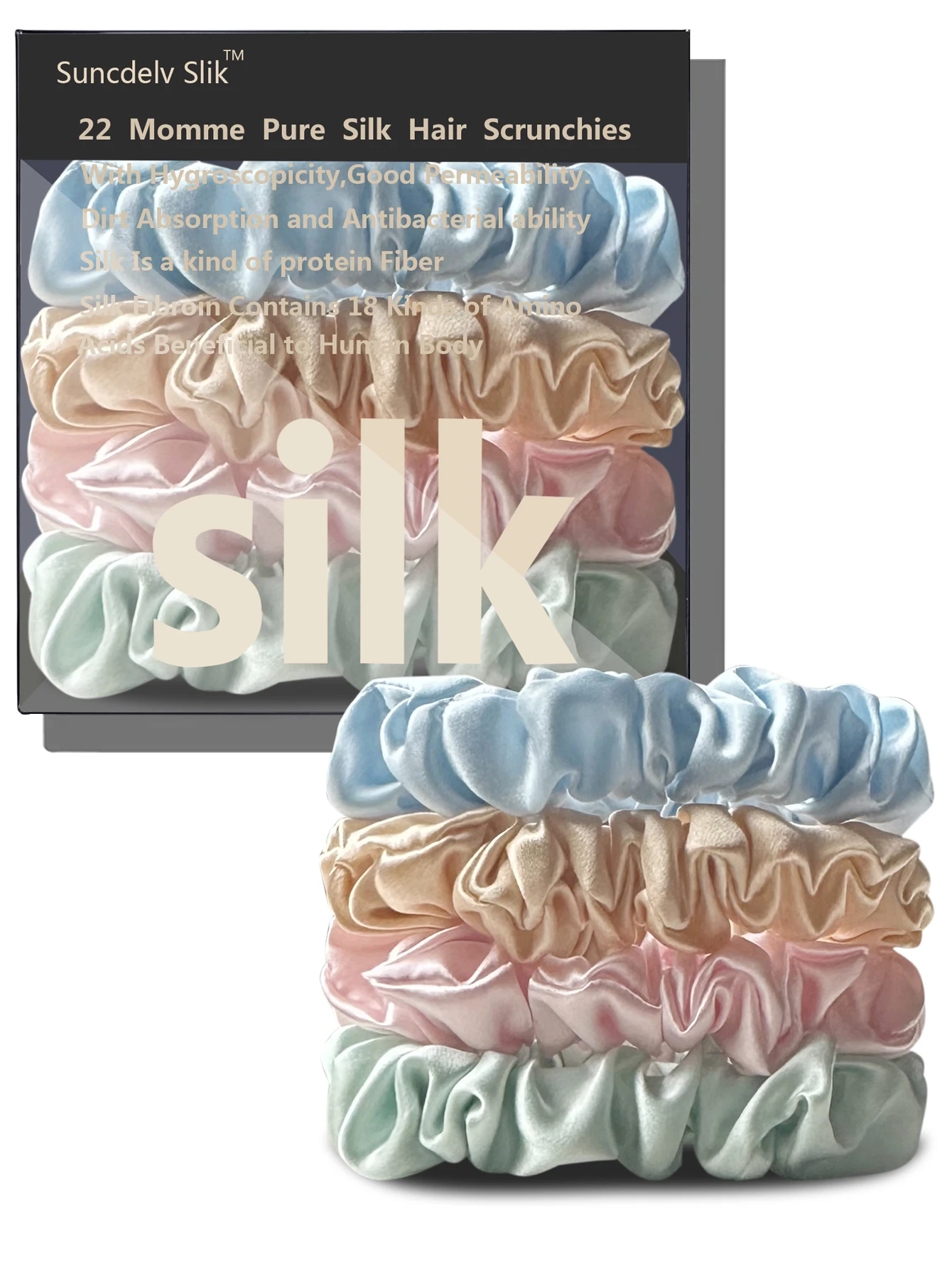 4PCS 100% Pure Mulberry Silk Hair Scrunchie Handmade Hairbands Women Hair Accessories Pure Color Natural HairTies Width 2CM