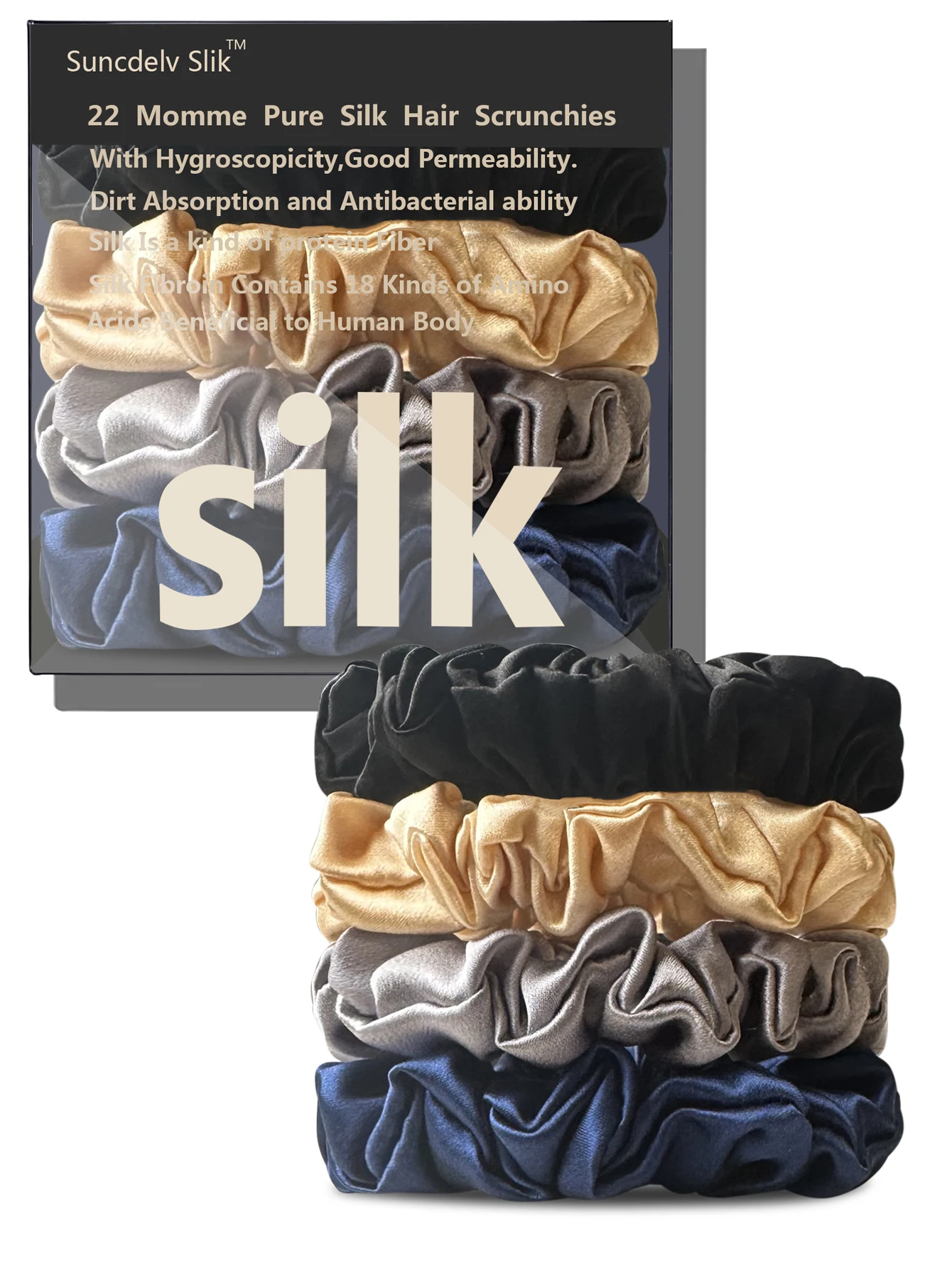 4PCS 100% Pure Mulberry Silk Hair Scrunchie Handmade Hairbands Women Hair Accessories Pure Color Natural HairTies Width 2CM