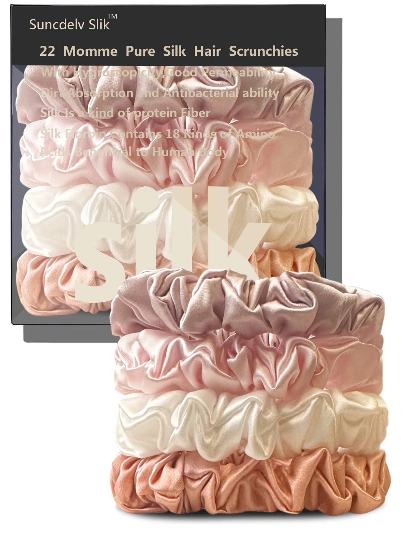 4PCS 100% Pure Mulberry Silk Hair Scrunchie Handmade Hairbands Women Hair Accessories Pure Color Natural HairTies Width 2CM