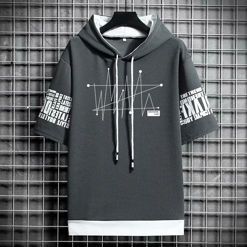T Shirt for Men Clothing Oversized Streetwear Hoodies Korea 반팔티 Casual Hat T-shirt Print Graphic Tshirt Anime Sports Gym Hoodie