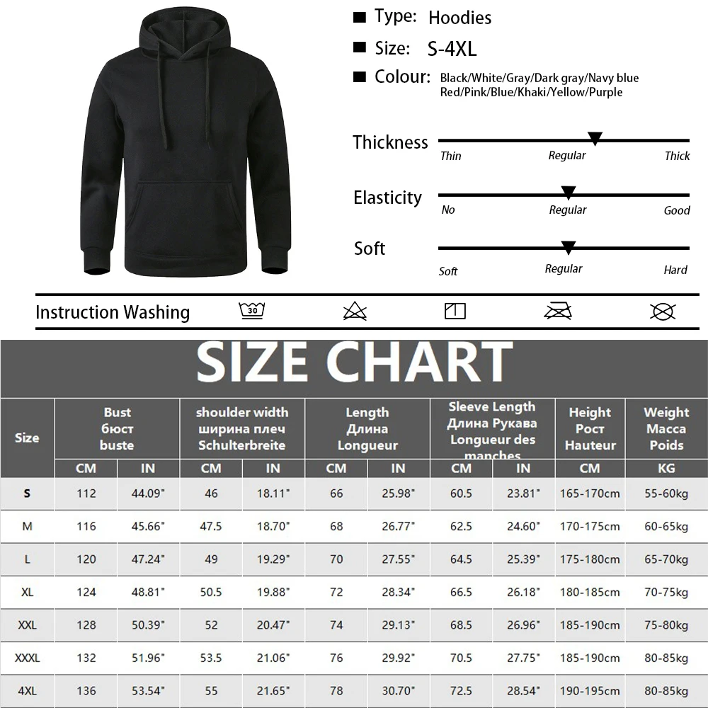 Men's and Women's Warm Sweatshirt Casual Solid Color Streetwear Pullovers Sport Fitness Pocket Hoodies Multi Color