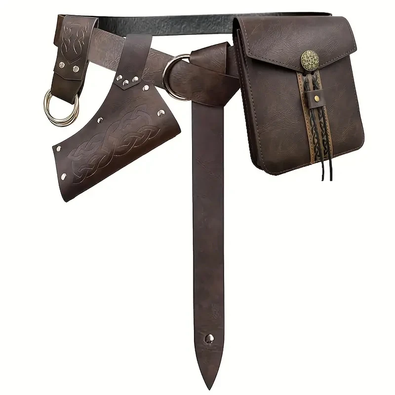Renaissance Medieval Belt Skirt Hiking Viking Horn Design Leather Cover for Sword Frog Accessory